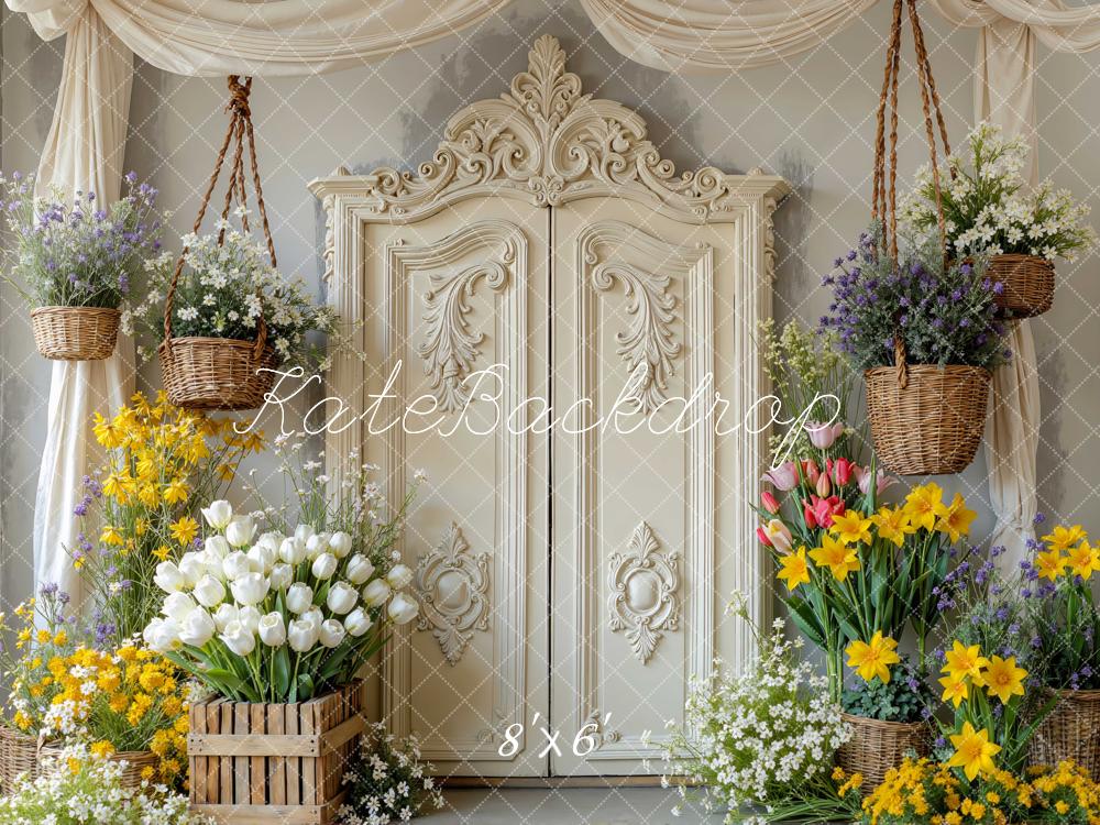 Kate Hanging Baskets Spring Flowers Door Backdrop Designed by Mini MakeBelieve