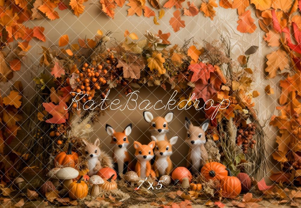 Kate Fall Fox Pumpkin Mushroom Leaves Backdrop Designed by Patty Roberts