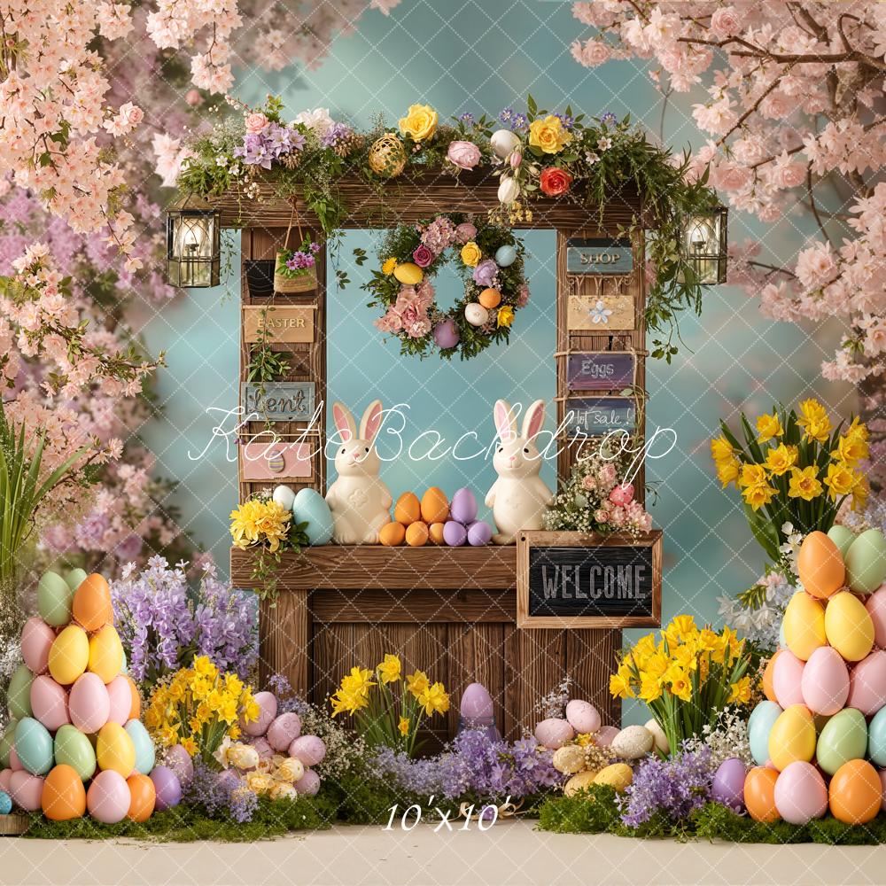 Kate Easter Bunny Stand Eggs Flowers Backdrop Designed by Chain