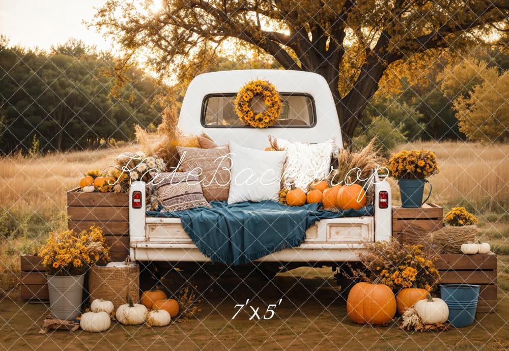 Kate Fall Truck Pumpkins Flowers Backdrop Designed by Chain