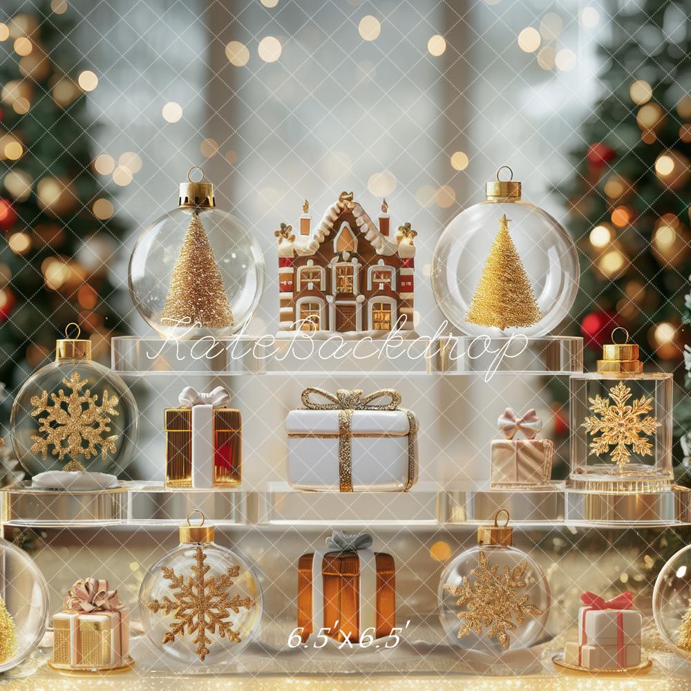Kate Christmas Trees Gold Ornaments Presents Backdrop Designed by Mini MakeBelieve - Kate Backdrop AU