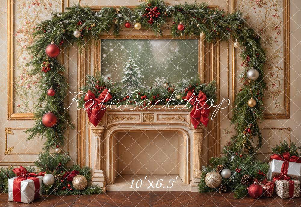 Kate Christmas Fireplace Presents Fleece Backdrop Designed by Emetselch - Kate Backdrop AU