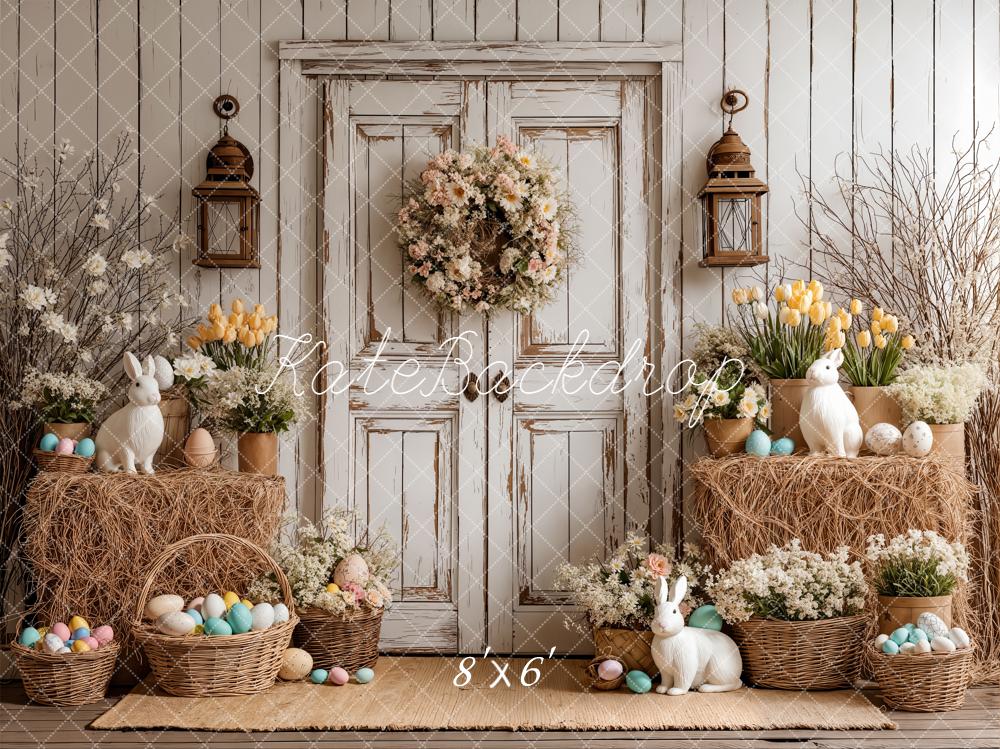 Kate Easter Bunny Eggs Vintage Door Fleece Backdrop Designed by Emetselch
