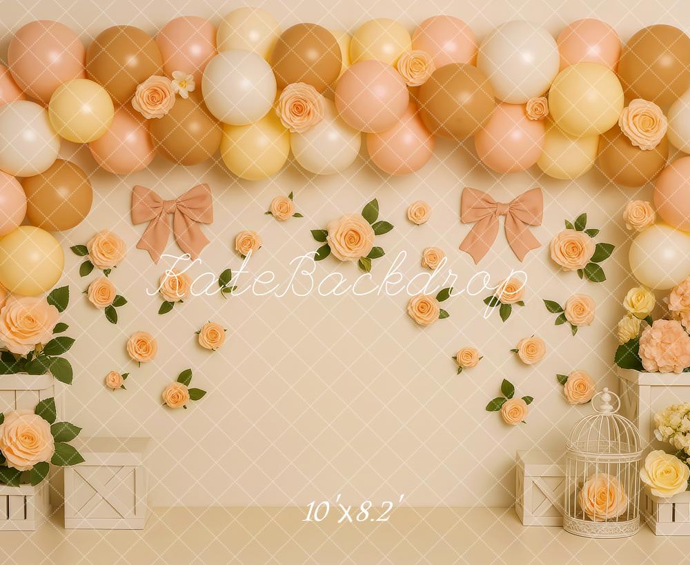 Kate Peach Balloons Flowers Cake Smash Backdrop Designed by Patty Roberts
