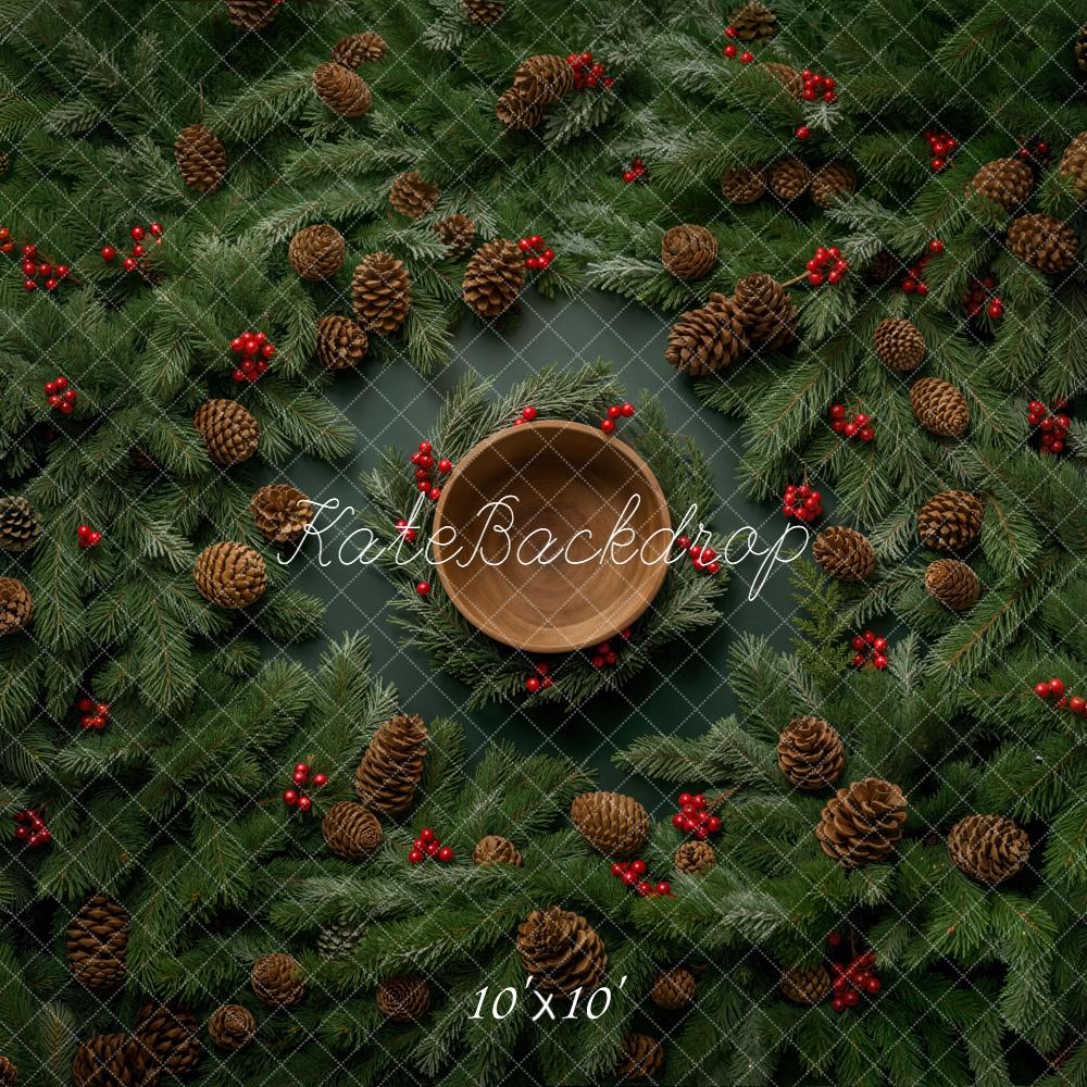 Kate Christmas Pinecones Red Berries Greenery Backdrop Designed by Chain