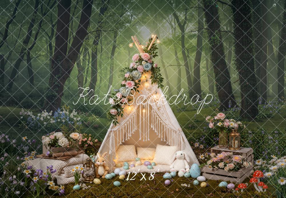 Kate Easter Bunny Tent Forest Fleece Backdrop Designed by Emetselch