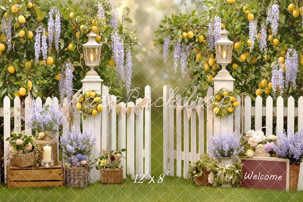 Kate Lemon Trees White Fence Backdrop Designed by Emetselch
