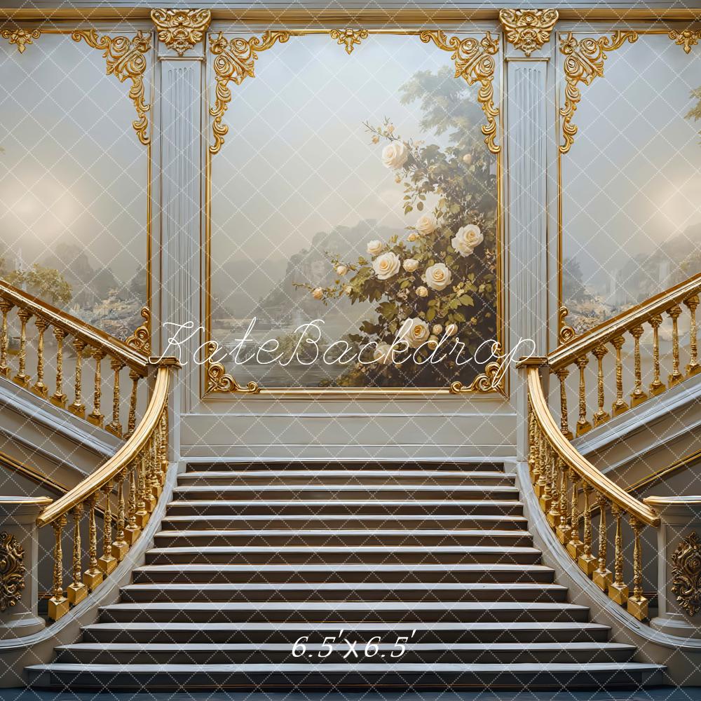 Kate Cascading Stairs Gold Ornate Backdrop Designed by Mini MakeBelieve