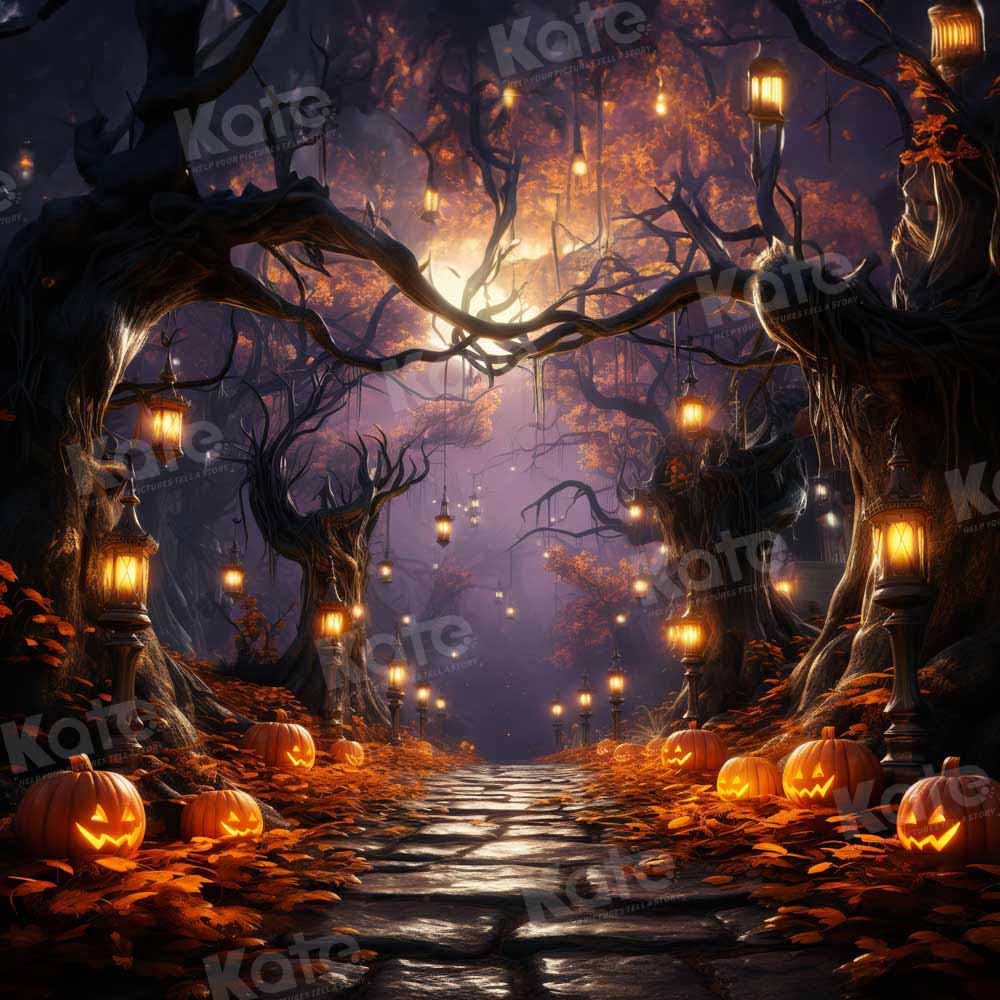 Kate Halloween Jack O Lantern Spooky Forest Backdrop Designed by Emetselch