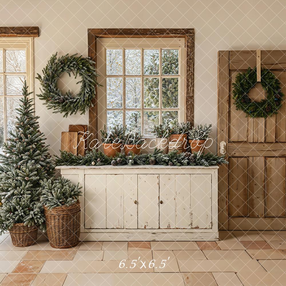 Kate Christmas Rustic Windows Cabinet Backdrop Designed by Chain