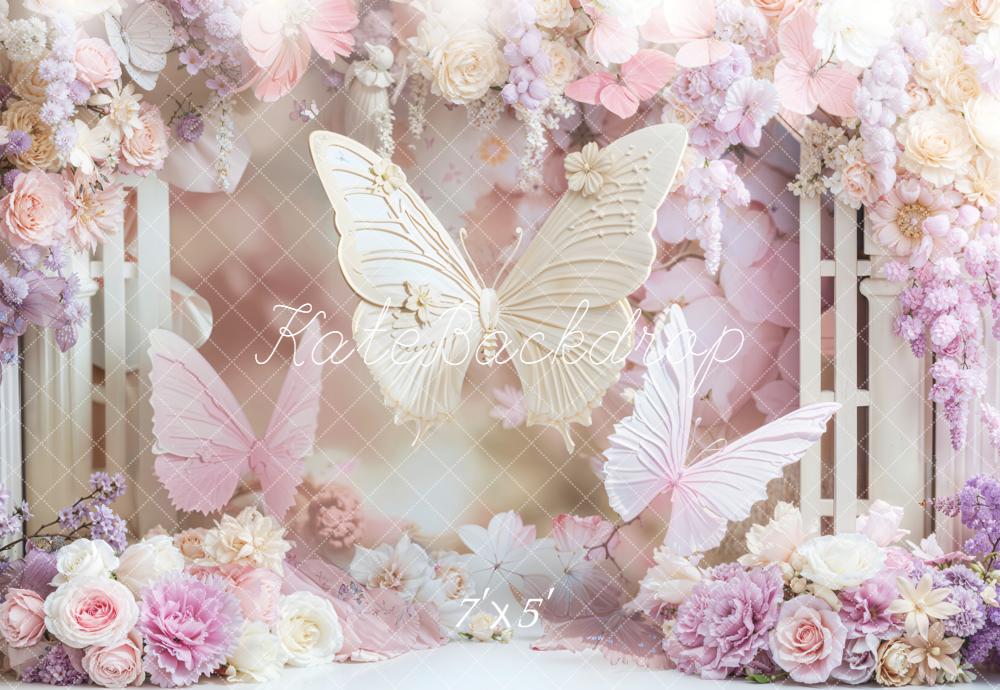 Kate Butterfly Flower Pink Pastel Backdrop Designed by Chain