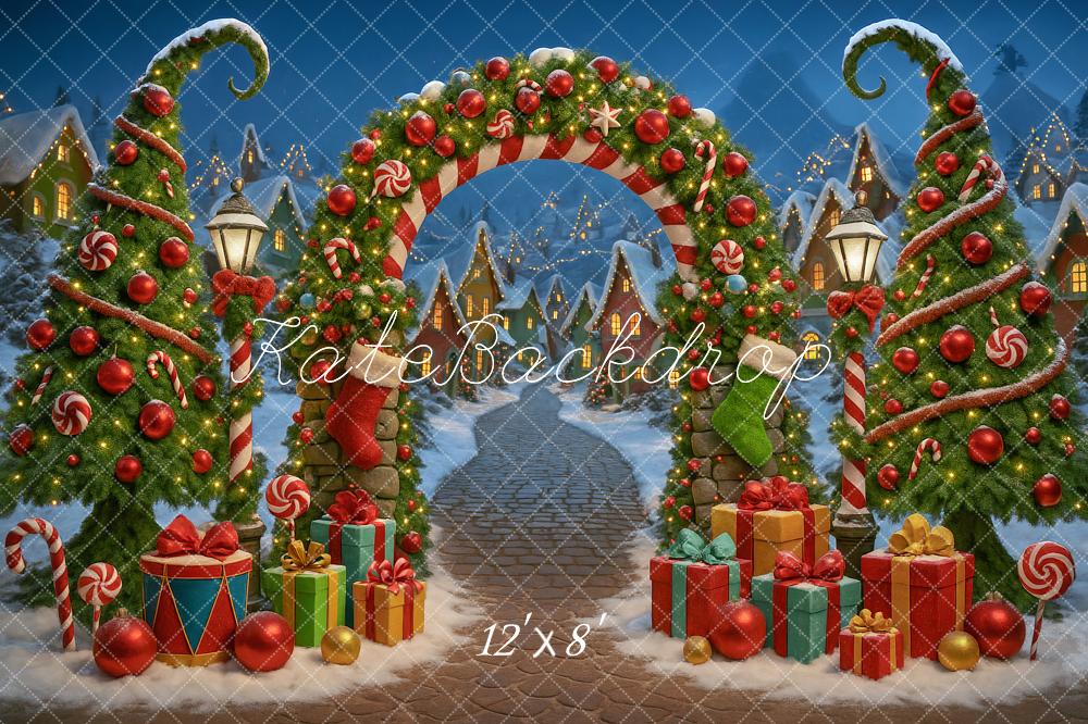 Kate Christmas Arch Candy Trees Presents Backdrop Designed by Ashley Paul
