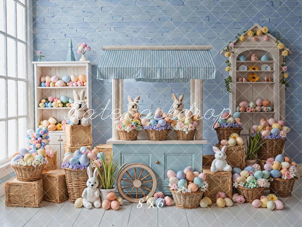 Kate Easter Bunny Eggs Blue Fleece Backdrop Designed by Emetselch