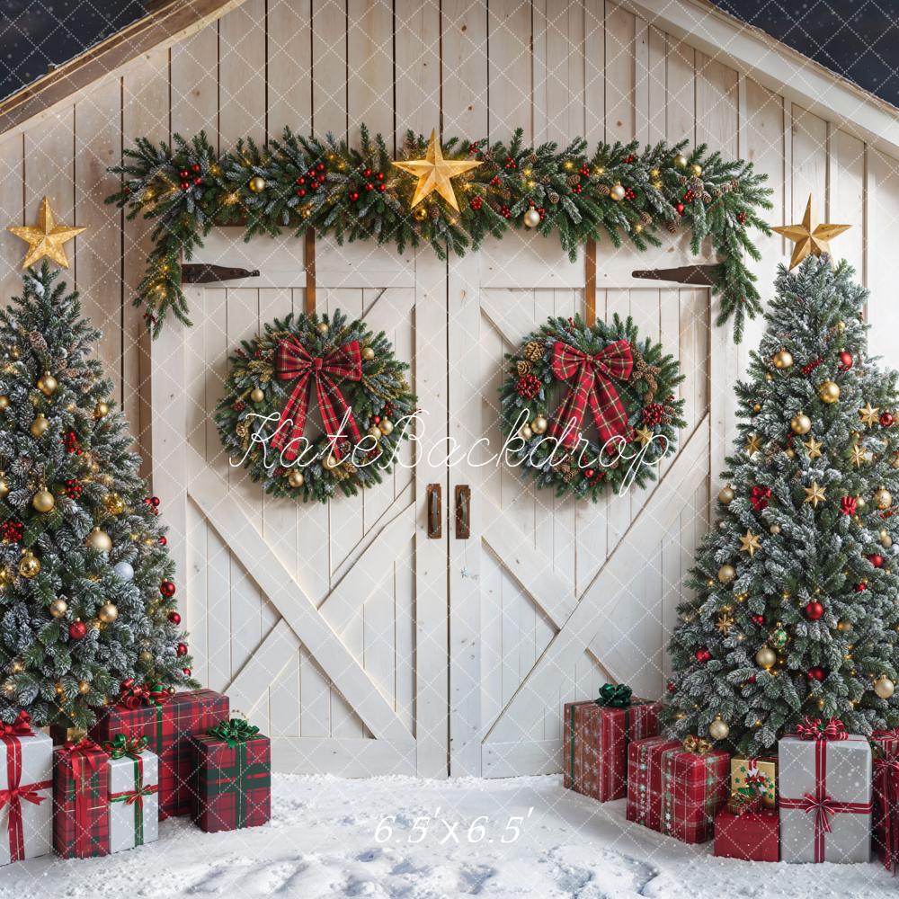 Kate Christmas Trees Wreaths Barn Backdrop Designed by Chain