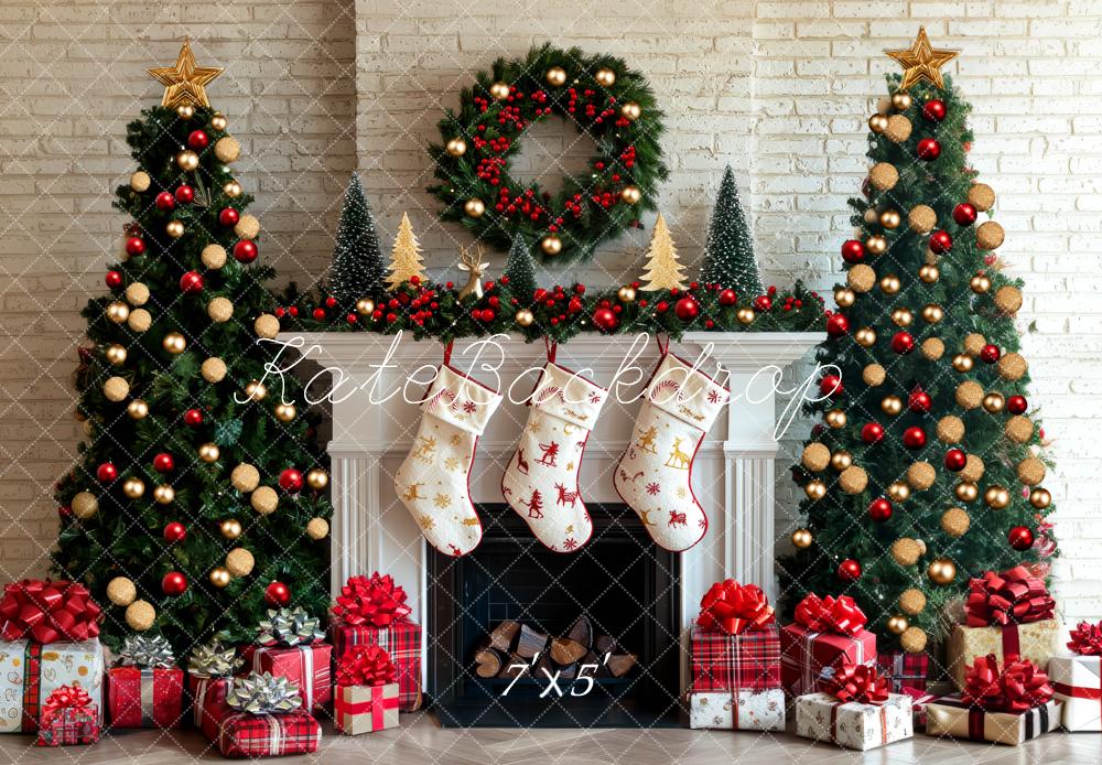 Kate Christmas Tree Fireplace Stockings Presents Backdrop Designed by Mini MakeBelieve - Kate Backdrop AU