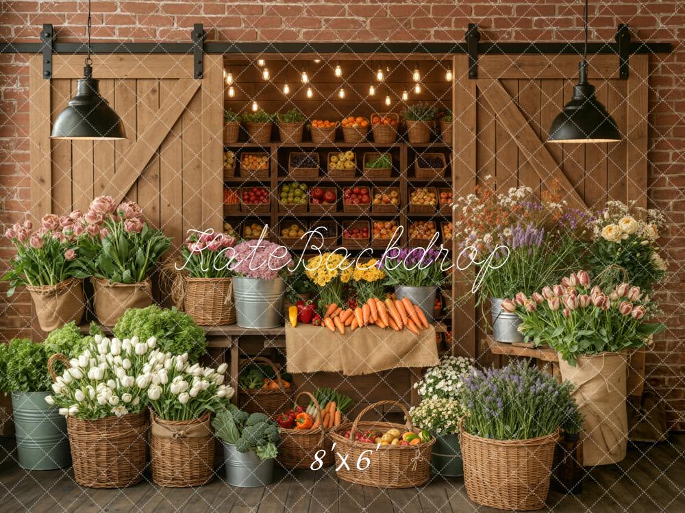 Kate Flower Market Vegetables Baskets Wooden Doors Backdrop Designed by Emetselch