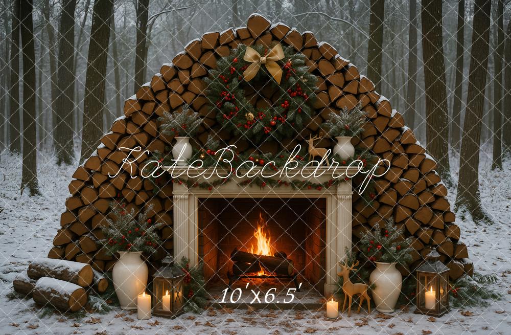 Kate Winter Firewood Fireplace Forest Backdrop Designed by Ashley Paul