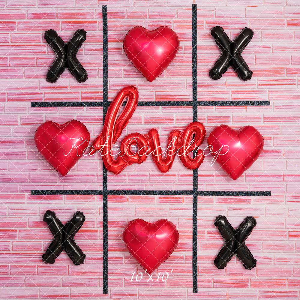 Kate Valentine Tic Tac Toe Balloon Hearts Pink Backdrop Designed by Mini MakeBelieve
