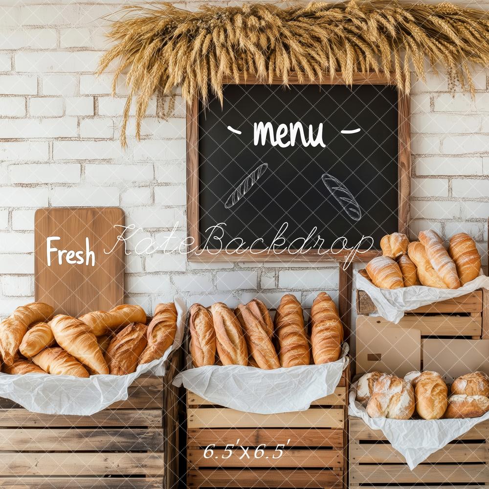 Kate Bakery Bread Chalkboard White Brick Backdrop Designed by Patty Roberts - Kate Backdrop AU