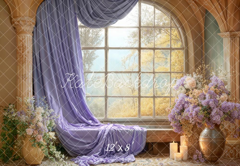 Kate Window Lilac Curtain Floral Arrangement Backdrop Designed by Emetselch