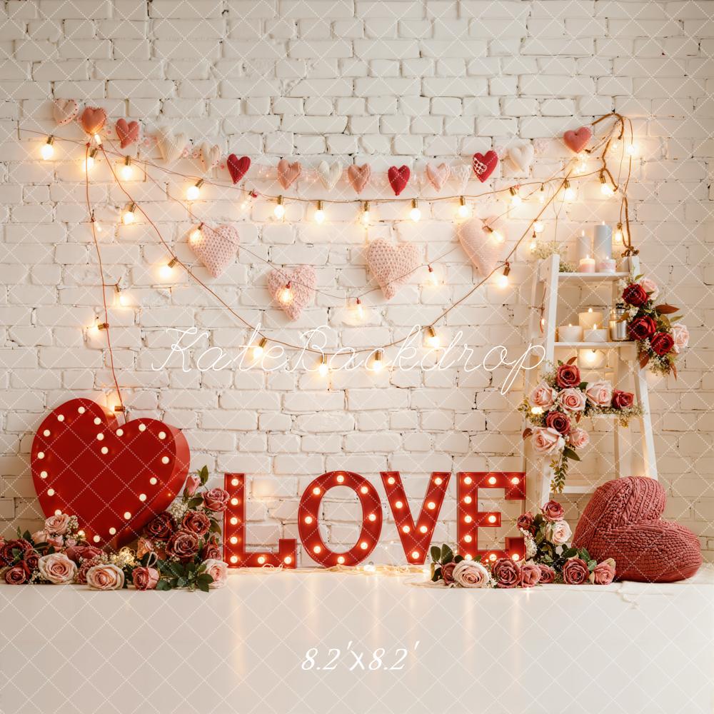Kate Valentine LOVE Sign Roses Brick Wall Backdrop Designed by Emetselch