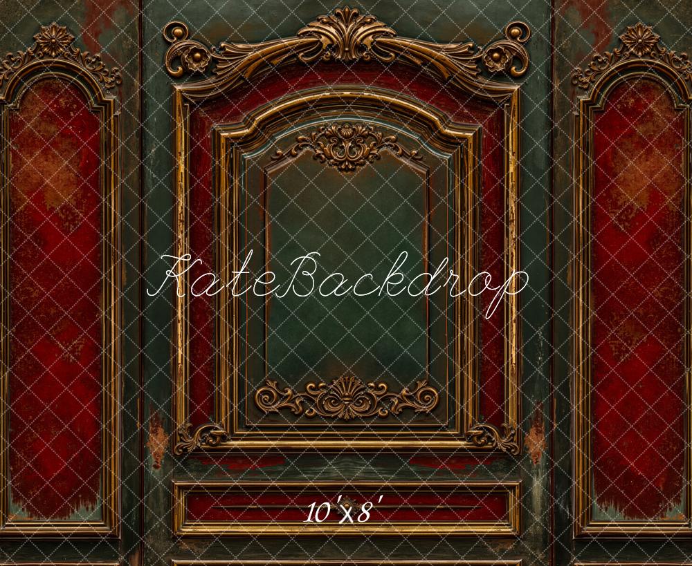 Kate Vintage Wall Red Green Fleece Backdrop Designed by Emetselch - Kate Backdrop AU