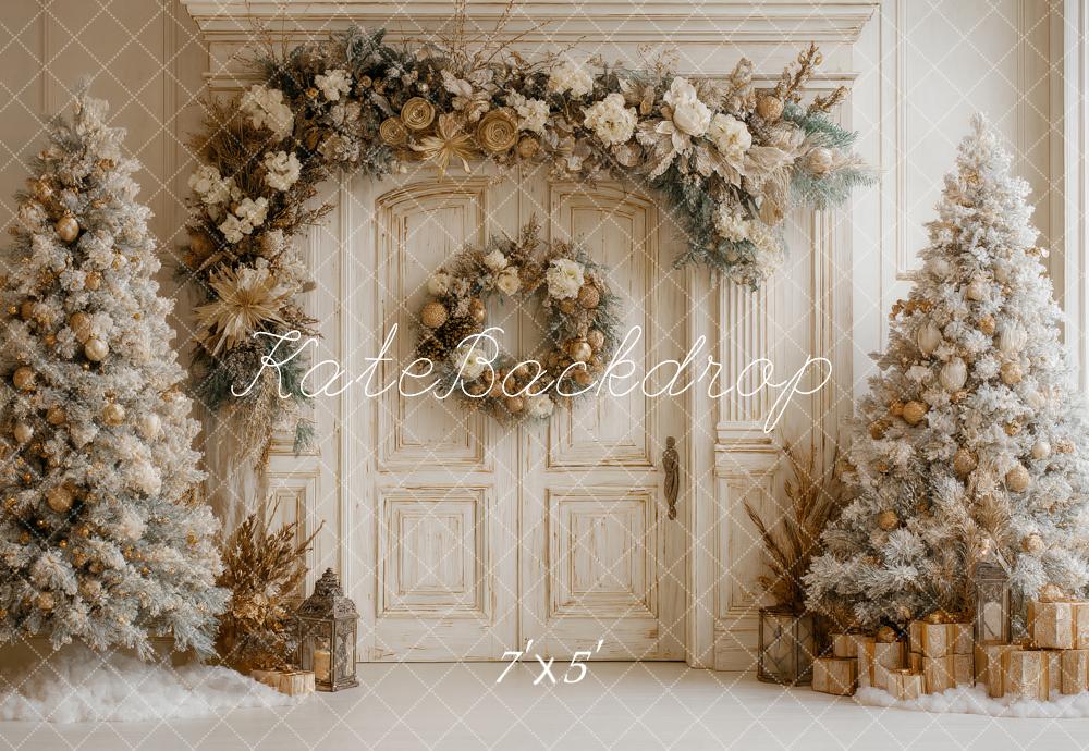 Kate Retro Christmas Trees Floral Backdrop Designed by Ashley Paul