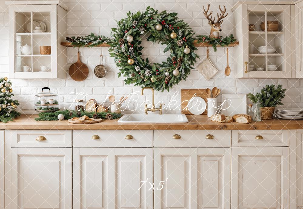 Kate Christmas Kitchen Wreath Garland Backdrop Designed by Emetselch - Kate Backdrop AU