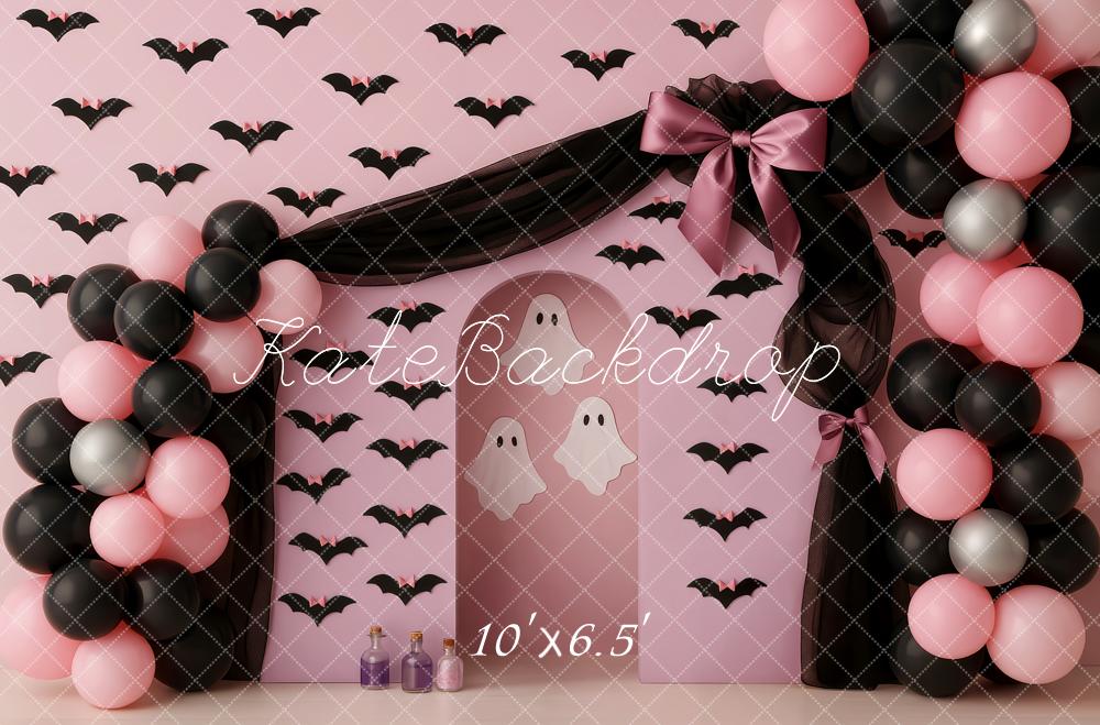 Kate Halloween Pink Bats Ghost Balloons Backdrop Designed by Patty Roberts