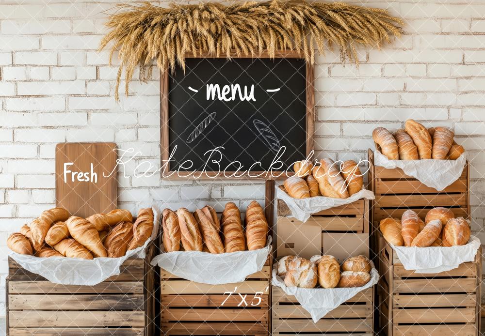 Kate Bakery Bread Chalkboard White Brick Backdrop Designed by Patty Roberts - Kate Backdrop AU