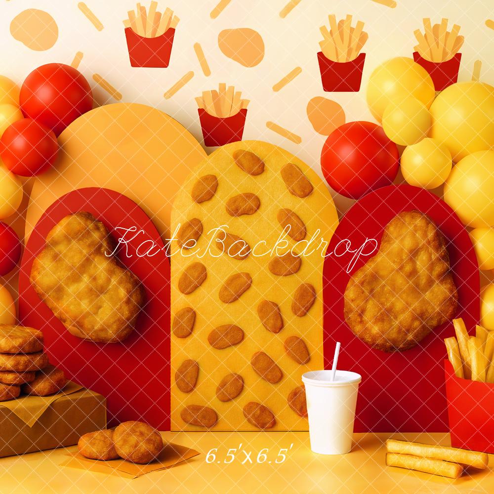 Kate French Fries Nuggets Red Yellow Balloons Backdrop Designed by Mini MakeBelieve - Kate Backdrop AU