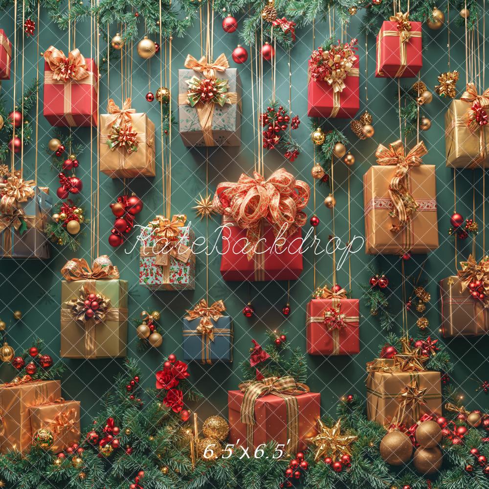 Kate Christmas Gift Boxes Green Backdrop Designed by Emetselch - Kate Backdrop AU