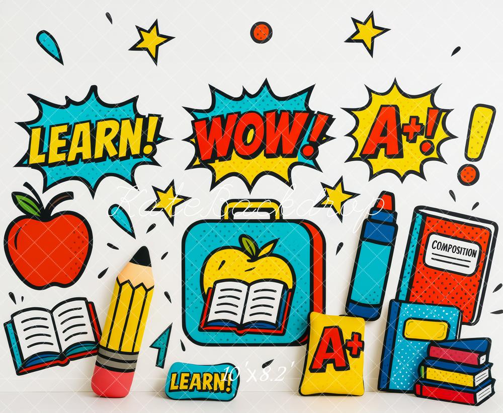Kate Back to School Backdrop Comic Apple Books Pencil Designed by Patty Roberts - Kate Backdrop AU