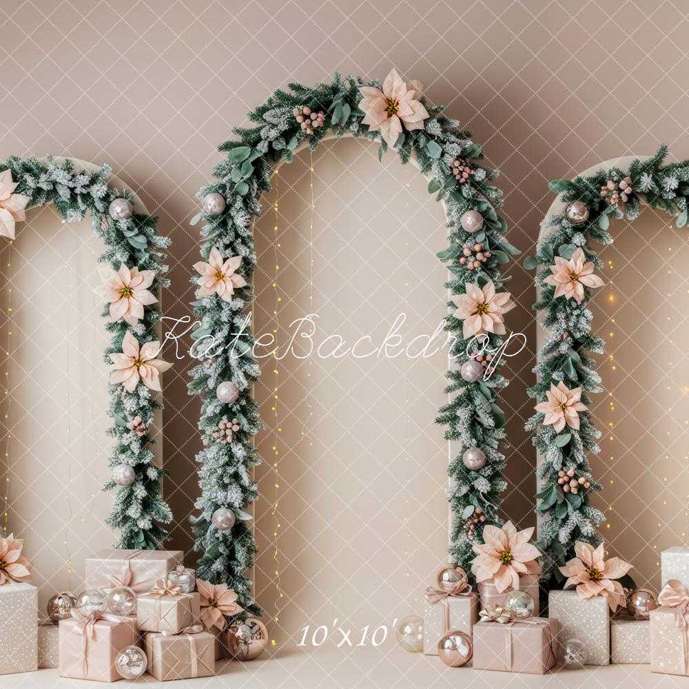 Kate Christmas Flower Arch Presents Backdrop Designed by Patty Roberts