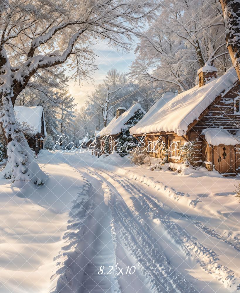 Kate Winter Snowy Cottage Trees Backdrop Designed by Emetselch