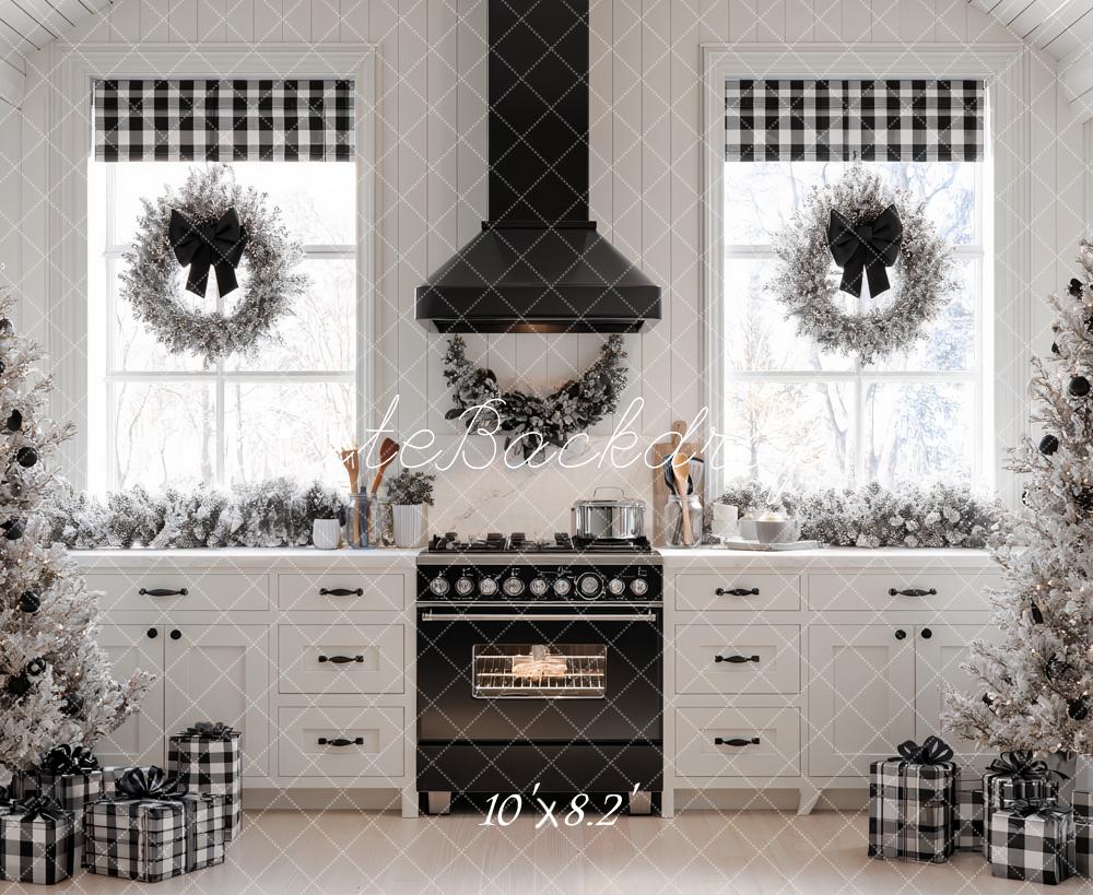 Kate Christmas Kitchen Black White Backdrop Designed by Ashley Paul