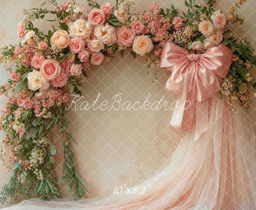 LONSALE Kate Flower Arch Pink Roses Bow Fleece Backdrop Designed by Emetselch