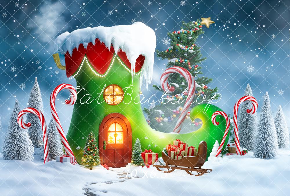 Kate Christmas Elf Shoe House Fleece Backdrop Designed by Emetselch