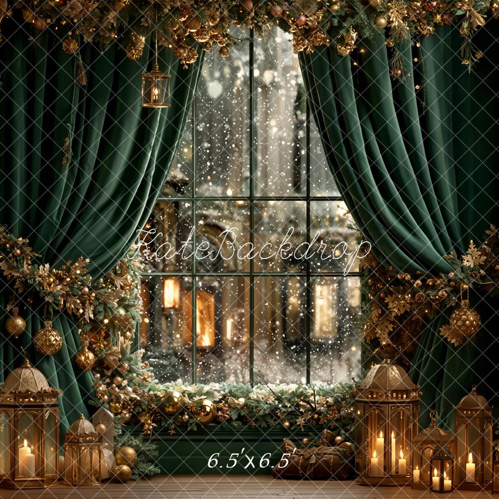 Kate Christmas Window Green Curtains Backdrop Designed by Emetselch - Kate Backdrop AU