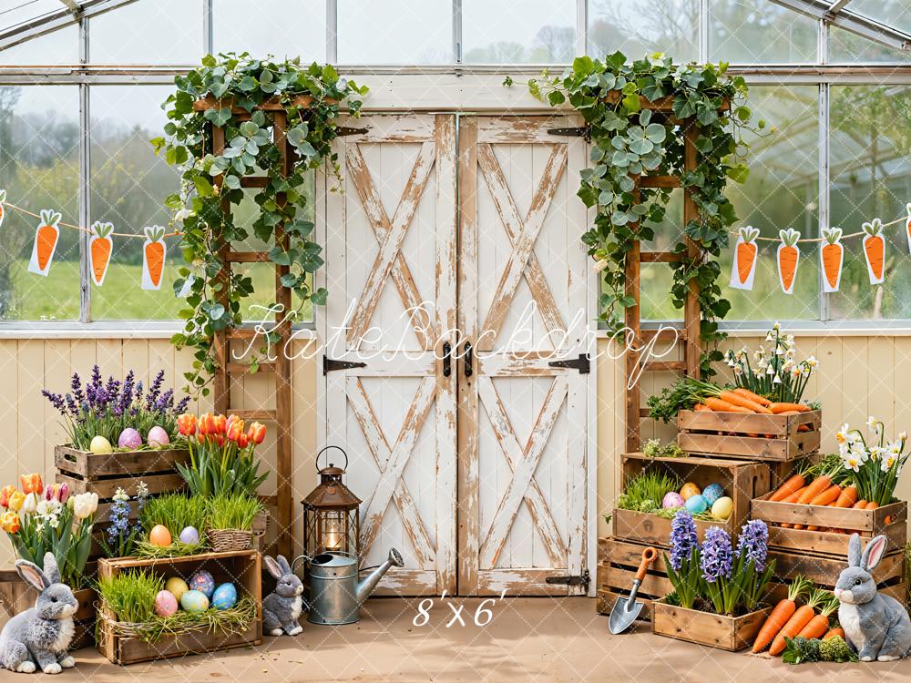Kate Easter Bunny Carrots Wooden Door Backdrop Designed by Emetselch