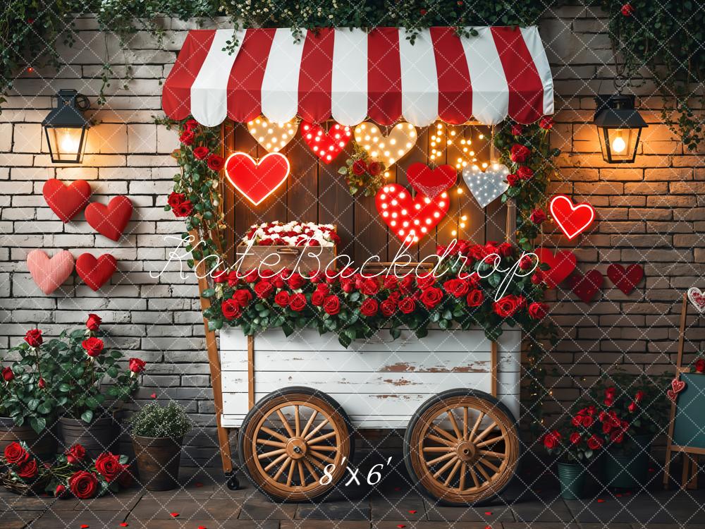 Kate Valentine Flower Cart Red Hearts Backdrop Designed by Emetselch