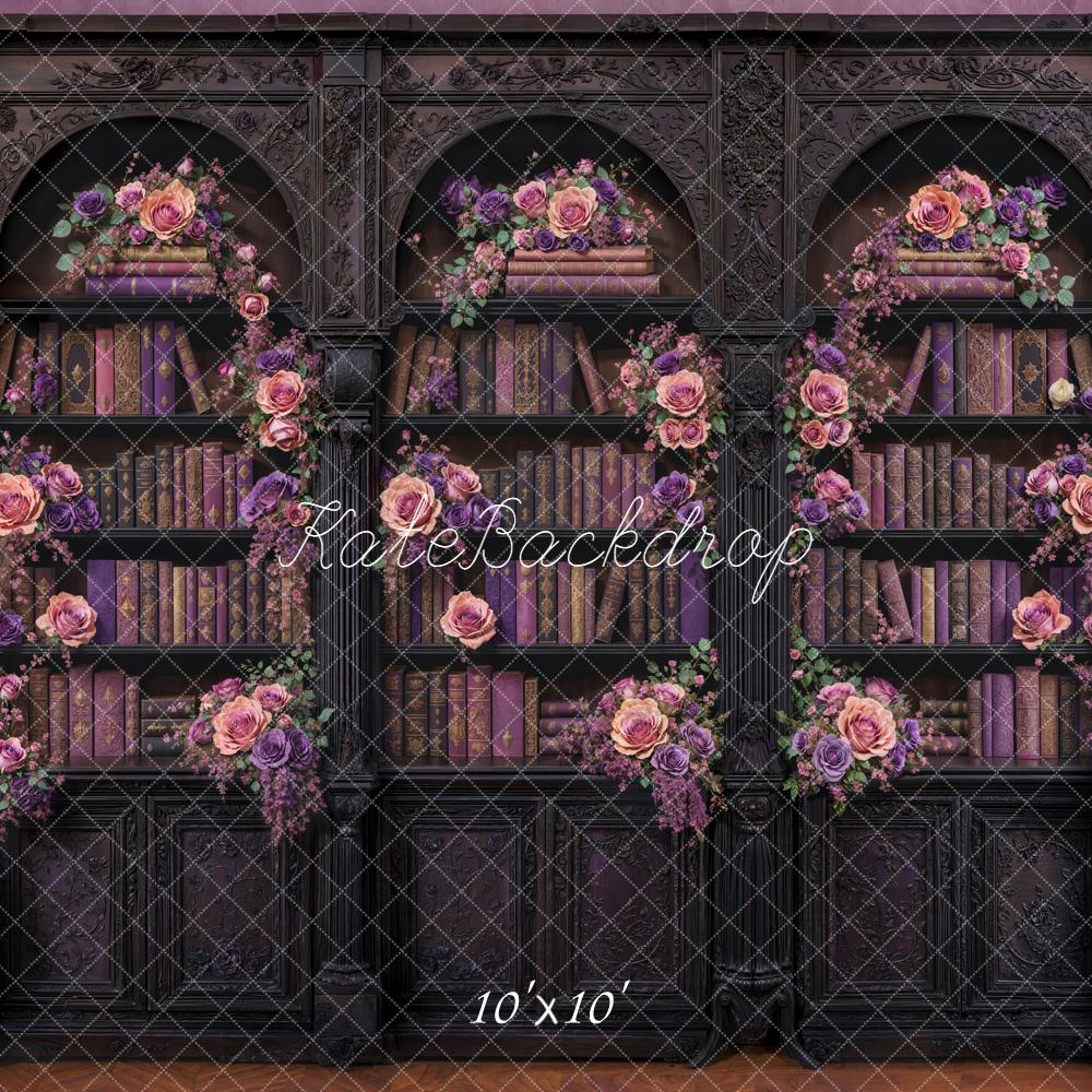 Kate Bookshelf Floral Arch Purple Backdrop Designed by Emetselch