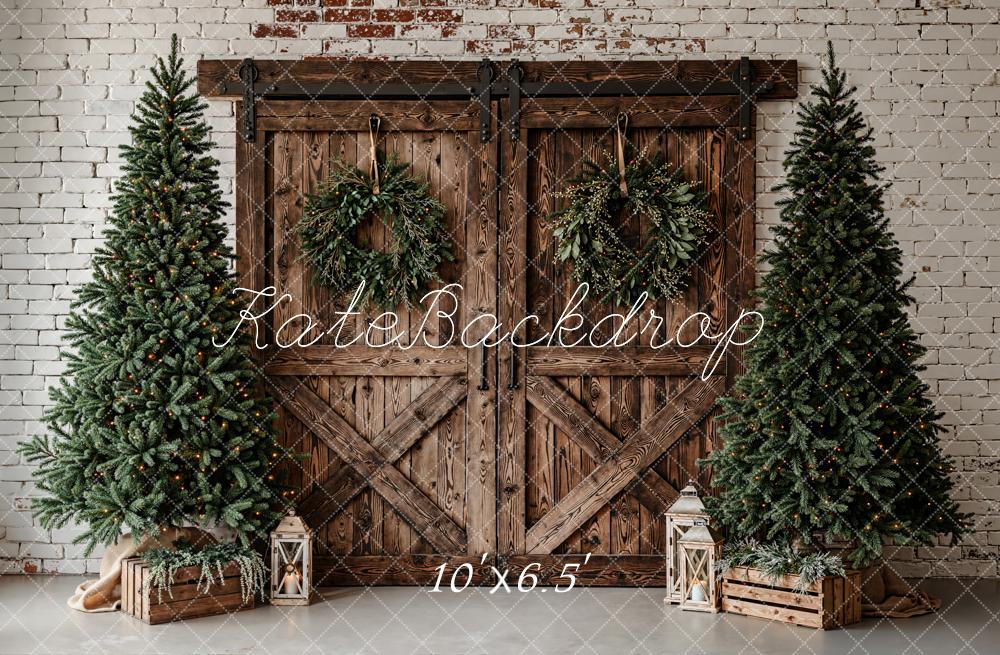 Kate Christmas Barn Doors Fleece Backdrop Designed by Emetselch