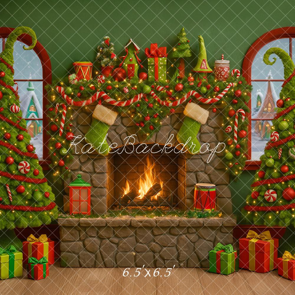 Kate Green Christmas Fireplace Gifts Backdrop Designed by Ashley Paul