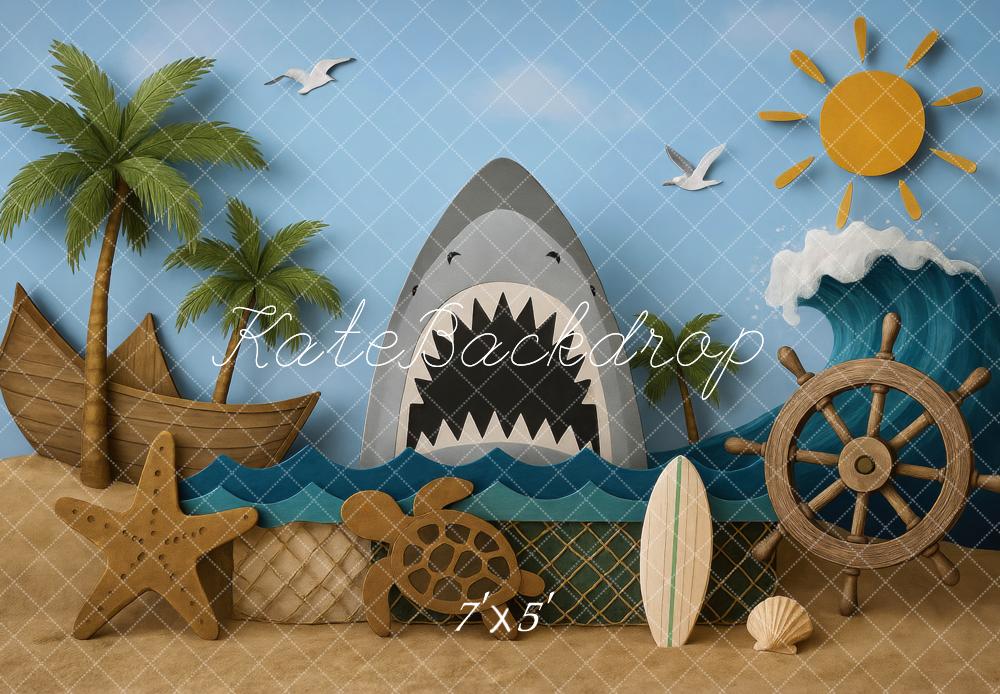 Kate Summer Shark Sea Wave Backdrop Designed by Mini MakeBelieve
