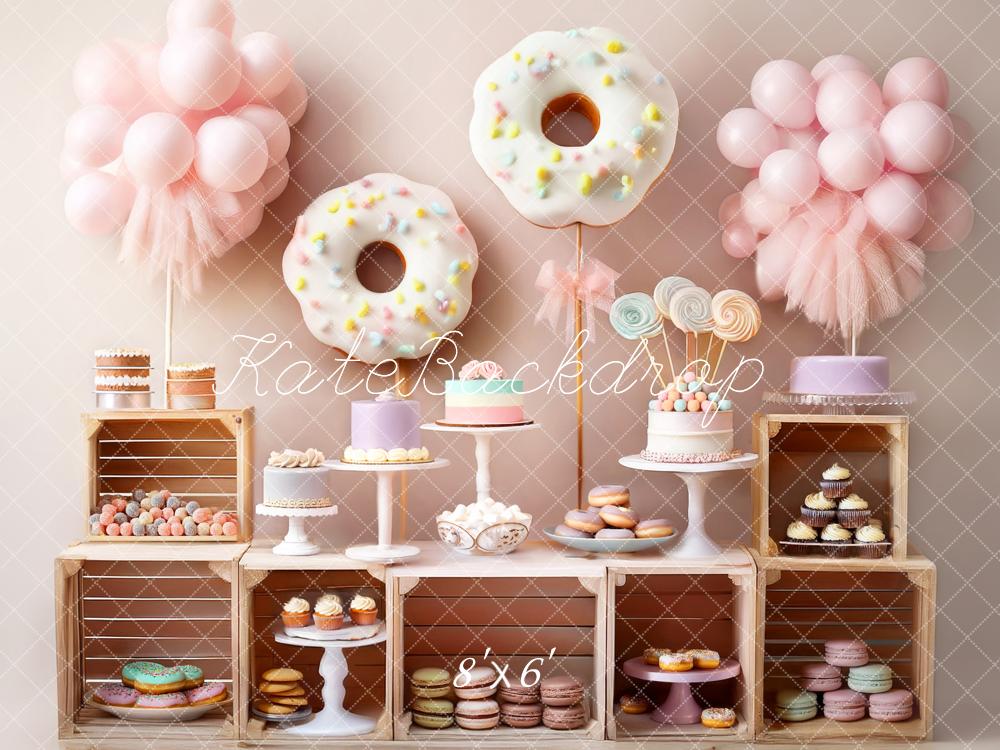 Kate Cake Smash Donuts Lollipops Balloons Pastel Backdrop Designed by Mandy Ringe