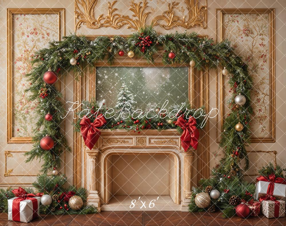 Kate Christmas Fireplace Presents Fleece Backdrop Designed by Emetselch - Kate Backdrop AU