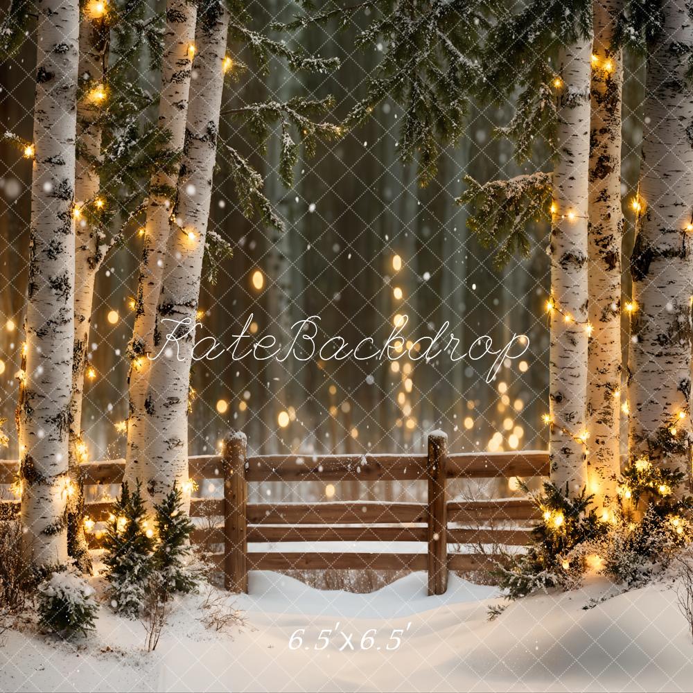 Kate Winter Birch Wooden Fence Snow Backdrop Designed by Emetselch - Kate Backdrop AU