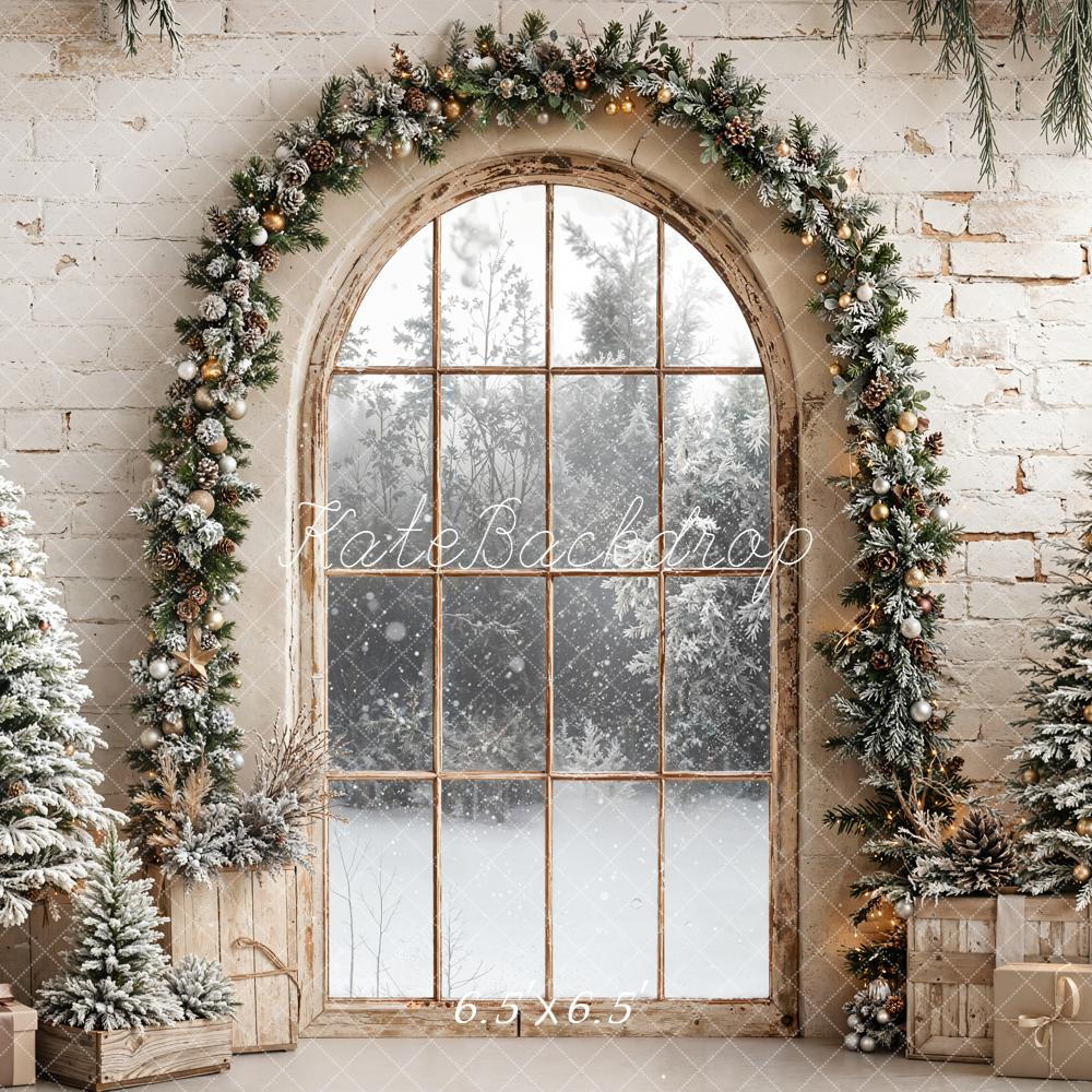 Kate Christmas Window Arch Snowy Trees Backdrop Designed by Emetselch - Kate Backdrop AU