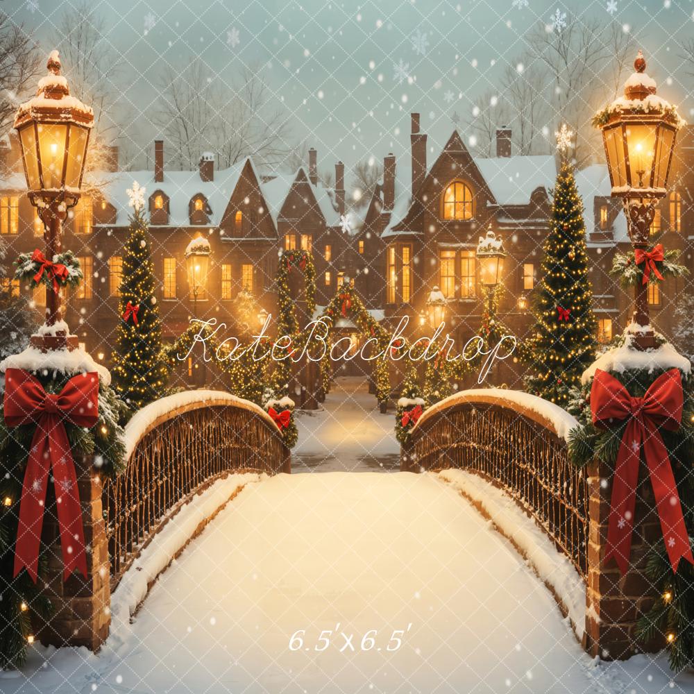 Kate Christmas Snowy Bridge Village Backdrop Designed by Emetselch - Kate Backdrop AU